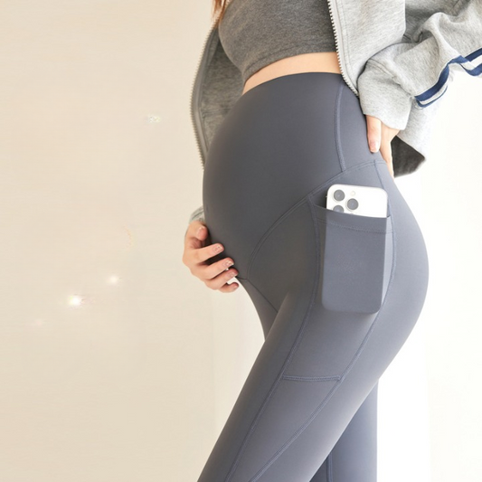 High-Waist Pocket Maternity Yoga and Gym Leggings with Belly Support for Pregnancy